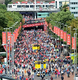 Arsenal V Manchester City - FA Community Shield 2014/15 Prints: Arsenal Fans March to Wembley: Triumphant Walk to the FA Community Shield Match Against Manchester City (3:0)
