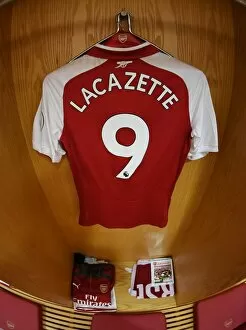 Arsenal v Leicester City 2017-18 Collection: Arsenal FC: Alex Lacazette's Emirates Shirt Before Arsenal vs Leicester City (2017-18)