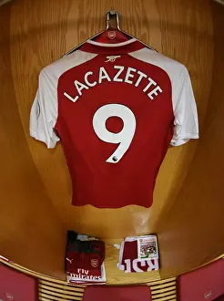 Arsenal V Leicester City 2017-18 Prints: Arsenal FC: Alex Lacazette's Emirates Shirt Before Arsenal vs Leicester City (2017-18)