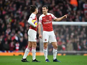 Arsenal V Huddersfield Town - 2018-19 Prints: Arsenal FC: Bellerin and Lichtsteiner in Action against Huddersfield Town (2018-19)
