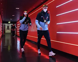 Arsenal FC: Ben White and Rob Holding Deep in Pre-Match Conversation before Arsenal vs FK Bodo/Glimt (UEFA Europa League 2022-23)