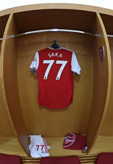 Arsenal FC: Bukayo Saka's Shirt in the Changing Room before Arsenal v AFC Bournemouth (2019-20)