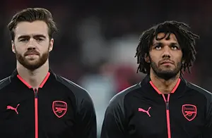 Arsenal V BATE Borisov 2017-18 Prints: Arsenal FC: Calum Chambers and Mohamed Elneny Prepare for BATE Borisov Clash in Europa League