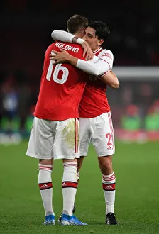 Arsenal V Nottingham Forest Carabao Cup 3rd Rd 2019-20 Prints: Arsenal FC Celebrate Carabao Cup Victory over Nottingham Forest: Holding and Bellerin Reunite