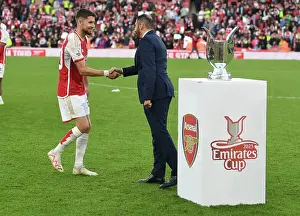 Arsenal V AS Monaco 2023-24 Prints: Arsenal FC Celebrates Emirates Cup Victory Over AS Monaco: Jorginho Lifts the Trophy