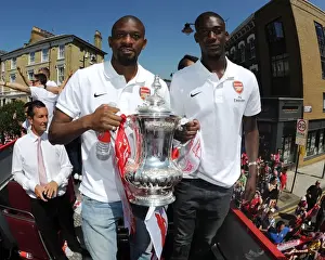 Arsenal Trophy Parade 2014 Prints: Arsenal FC: Celebrating FA Cup Victory with Diaby and Sanogo