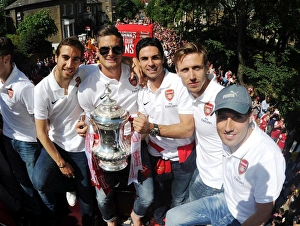 Arsenal Trophy Parade 2014 Prints: Arsenal FC: Celebrating FA Cup Victory with Flamini, Giroud, Arteta, Monreal, and Cazorla
