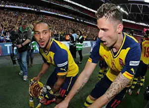 Arsenal V Aston Villa - FA Cup Final 2015 Prints: Arsenal FC: Celebrating FA Cup Victory with Theo Walcott and Olivier Giroud