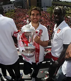 Arsenal Trophy Parade 2014 Prints: Arsenal FC: Champions - Flamini and Sagna Celebrate FA Cup Victory