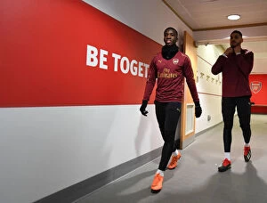 Arsenal v Cardiff City 2018-19 Collection: Arsenal FC: Eddie Nketiah and Konstantinos Mavropanos Prepare for Arsenal v Cardiff City (2018-19)