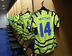 Arsenal FC: Eddie Nketiah's Jersey in Arsenal Changing Room before Arsenal vs Manchester United Pre-Season Friendly, 2023