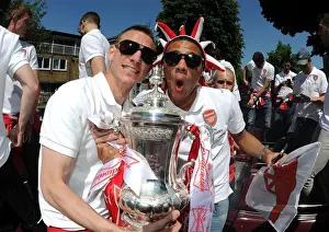 Arsenal Trophy Parade 2014 Prints: Arsenal FC: FA Cup Victory Parade - Celebrating with Koscielny and Gibbs