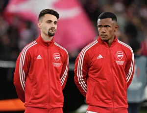 Arsenal v FK Bodo/Glimt 2022-23 Collection: Arsenal FC: Fabio Vieira and Marquinhos Sharing a Moment Before Arsenal v FK Bodo/Glimt