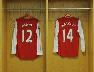 Arsenal V Leeds United FA Cup 2011-12 Prints: Arsenal FC: Henry and Walcott's Shirts in the Dressing Room Before Arsenal vs
