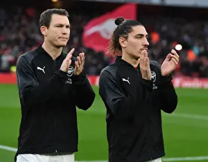 Arsenal V Huddersfield Town - 2018-19 Prints: Arsenal FC: Lichtsteiner and Bellerin Pre-Match Chat vs Huddersfield Town (Premier League)