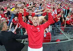 Arsenal FC: Lukas Podolski and Fans Celebrate FA Cup Victory at Wembley Stadium
