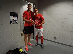 Arsenal V Everton - Asia Trophy 2015-16 Prints: Arsenal FC: Per Mertesacker and Calum Chambers Pre-Match - Arsenal vs