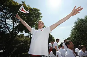 Arsenal Trophy Parade 2014 Prints: Arsenal FC: Per Mertesacker Celebrates FA Cup Victory during the 2014 Parade in London