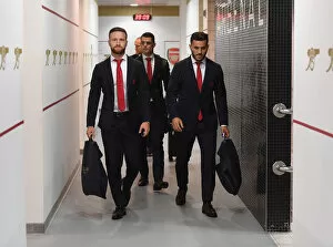 Arsenal v Leicester City 2017-18 Collection: Arsenal FC: Mustafi and Kolasinac in the Home Changing Room - Pre-Match Focus (2017-18)