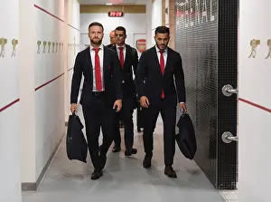 Arsenal V Leicester City 2017-18 Prints: Arsenal FC: Mustafi and Kolasinac in the Home Changing Room - Pre-Match Focus (2017-18)