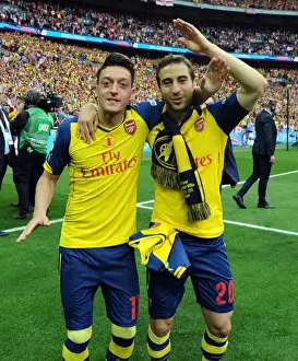 Arsenal V Aston Villa - FA Cup Final 2015 Prints: Arsenal FC: Ozil and Flamini's Jubilant FA Cup Victory Celebration