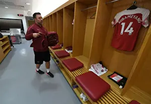 Arsenal V Leicester City 2018-19 Prints: Arsenal FC: Paul Akers Prepares the Kit before Arsenal v Leicester City (2018-19)
