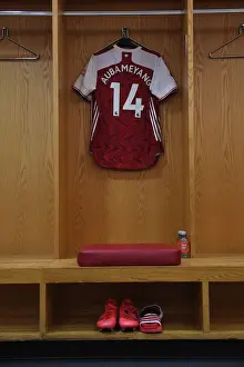 Arsenal FC: Pierre-Emerick Aubameyang's Home Jersey in the Changing Room before Arsenal v Watford (2019-20)