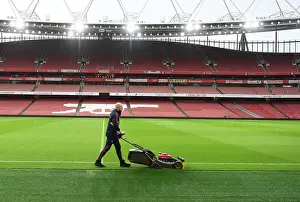Arsenal FC: Pre-Match Grounds Crew Preparing Emirates Stadium for Arsenal v Nottingham Forest (2022-23)