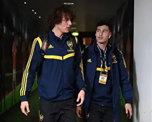 Arsenal V Eintracht Frankfurt 2019-20 Prints: Arsenal FC: Pre-Match Huddle - David Luiz and Gabriel Martinelli at Emirates Stadium vs Eintracht Frankfurt