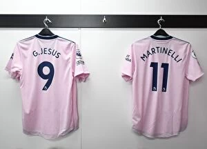 Crystal Palace v Arsenal 2022-23 Collection: Arsenal FC: Pre-Match Preparation - Gabriel Jesus and Martinelli's Shirts in the Changing Room