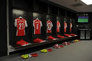 Arsenal V Manchester City - FA Community Shield 2014/15 Prints: Arsenal FC: Preparing for Battle in the FA Community Shield - A Glimpse into the Team's Changing Room (2014)