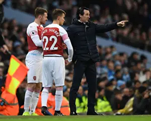 Arsenal FC: Unai Emery Conferencing with Ramsey and Suarez during Manchester City Clash (Premier League 2018-19)