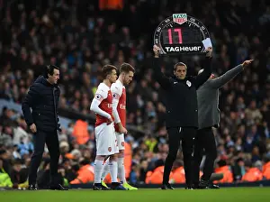 Manchester City V Arsenal 2018-19 Prints: Arsenal FC: Unai Emery with Ramsey and Suarez at Manchester City, Premier League 2018-19
