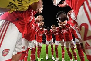 Images Dated 1st March 2023: Arsenal FC: United in Pre-Match Huddle vs Everton FC - Premier League 2022-23