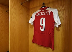 Arsenal v Atletico Madrid 2017-18 Collection: Arsenal FC vs Atletico Madrid: Alex Lacazette's Empty Jersey in the Home Changing Room - UEFA
