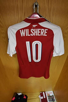 Arsenal v Atletico Madrid 2017-18 Collection: Arsenal FC vs Atletico Madrid: Jack Wilshere's Empty Jersey in the Home Changing Room - UEFA