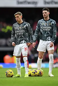 Arsenal FC vs Crystal Palace: Pre-Match Warm-Up at Emirates Stadium (2023-24) - Trossard and Rice in Action