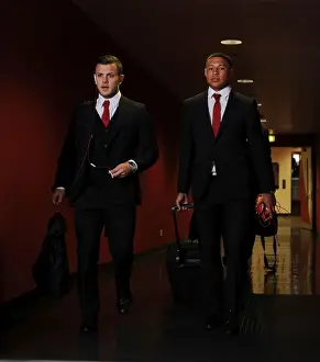 Arsenal V Galatasaray 2014/15 Champions League Prints: Arsenal FC vs Galatasaray AS: Jack Wilshere and Alex Oxlade-Chamberlain Before UCL Clash at Emirates Stadium