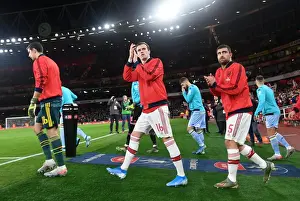 Arsenal V Leeds United FA Cup 2019-20 Prints: Arsenal FC vs Leeds United: FA Cup Clash - Rob Holding and Sokratis Prepare at Emirates Stadium