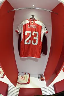 Arsenal FC vs Liverpool FC: Pre-Match Focus - Arsenal Dressing Room, 2023: Alessia Russo's Shirt on Display