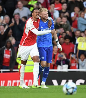 Arsenal v AS Monaco 2023-24 Collection: Arsenal FC vs AS Monaco: 2023-24 Emirates Cup Clash - Gabriel and Ramsdale in Action