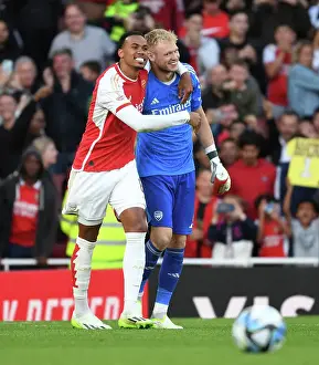 Arsenal V AS Monaco 2023-24 Prints: Arsenal FC vs AS Monaco: 2023-24 Emirates Cup Clash - Gabriel and Ramsdale in Action