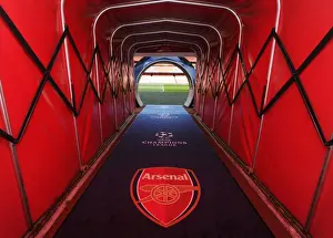 Arsenal V Olympiacos 2015/16 Prints: Arsenal FC vs Olympiacos FC: Players Gather in the Tunnel before the UEFA Champions League Clash at Emirates Stadium