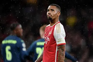Arsenal V PSV Eindhoven 2023-24 Prints: Arsenal FC vs PSV Eindhoven: Group B - UEFA Champions League 2023/24: Gabriel Jesus Intense Focus at Emirates Stadium