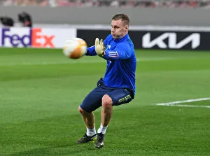 Arsenal V SL Benfica 2020-21 Prints: Arsenal FC vs SL Benfica: Bernd Leno's Pre-Match Preparation at Karaiskakis Stadium (UEFA Europa League Round of 32)