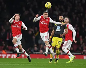 Arsenal FC vs Southampton FC: Bellerin and Torreira in Action during the 2019-20 Premier League Clash