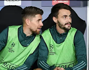 Arsenal FC's Jorginho and Fabio Vieira Pre-Match Moment at RC Lens, UEFA Champions League 2023/24