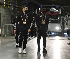 Arsenal FC's Martinelli and Balogun Arrive at Empty Eden Arena for Slavia Praha Showdown - UEFA Europa League Quarterfinals