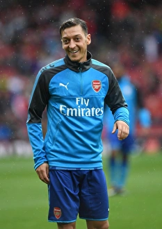 Arsenal V Benfica - Emirates Cup 2017-18 Prints: Arsenal Football Club: Mesut Ozil and Alex Oxlade-Chamberlain Warm Up Ahead of Arsenal v SL Benfica at Emirates Cup
