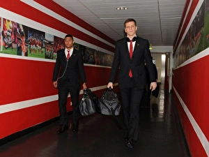 Arsenal V Marseille 2013-14 Prints: Arsenal Football Club: Serge Gnabry and Wojciech Szczesny Approaching Emirates Stadium for Arsenal v Marseille